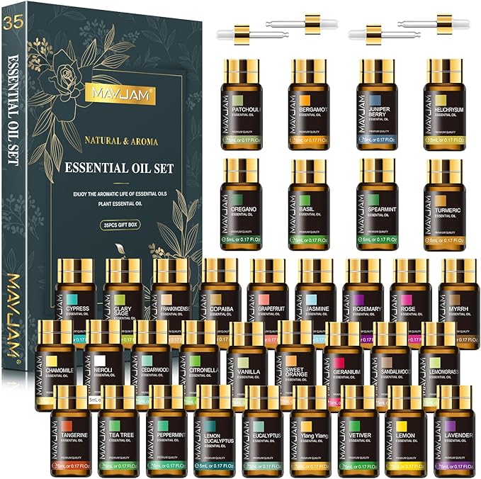 MAYJAM 35PCS Essential Oil Gift Set and 100ML/3.38FL,OZ Rose Essential Oil