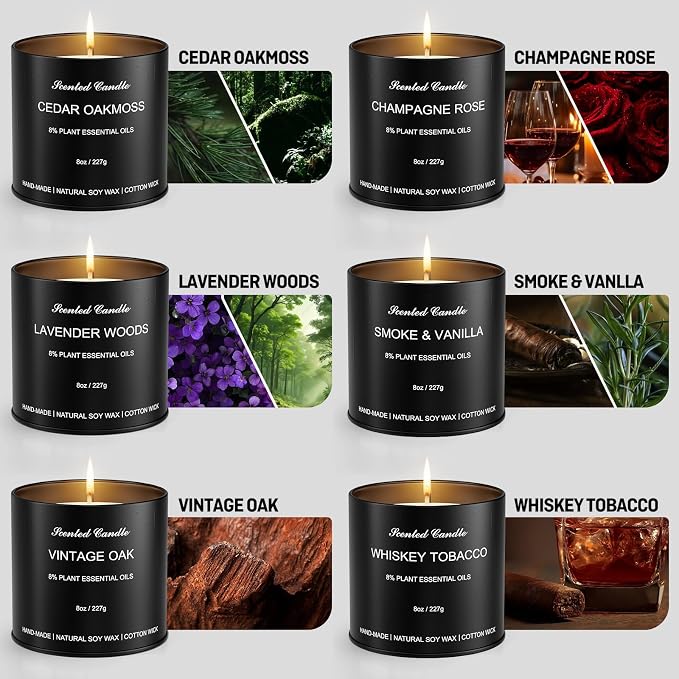 Men’s Scented Candles Set – Soy Wax Aromatherapy Candles for Men, Masculine Scented Candles with Essential Oils, Long Lasting Strong Scent, Luxury Gift Candles for Men,Dad,Him (48oz)