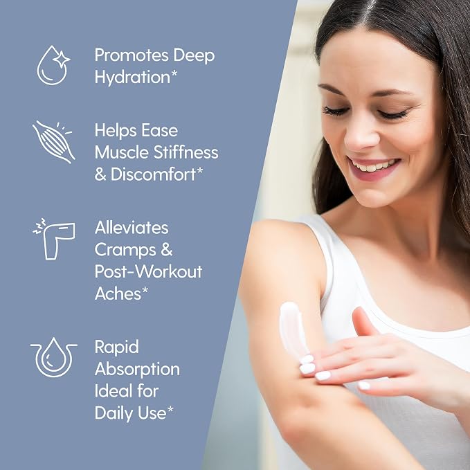 Sore Muscle Magnesium Lotion for Sleep, Relaxing Post-Workout Cream with Arnica Oil for Leg Cramps, Sore Feet and Joints | With Moisturizing Shea Butter, Coconut Oil, Collagen and Stem Cells, 8 fl oz