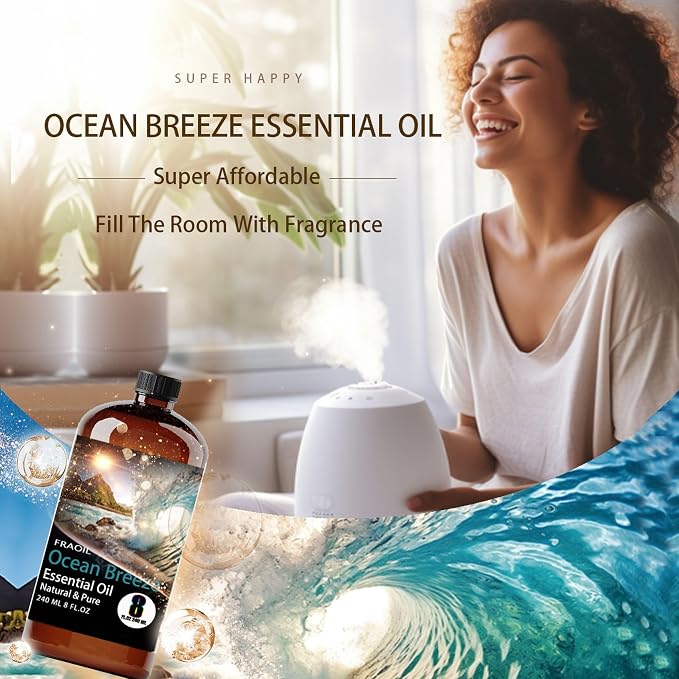 Ocean Breeze Essential Oil, Ocean Breeze Oil 8 Fl Oz 240ML for Diffuser Humidifier Yoga Cleaning DIY Candle Soap Making Perfume Gift for Women Fragrance Oils FRAOIL (Ocean Breeze 8 Fl Oz (Pack of 1))
