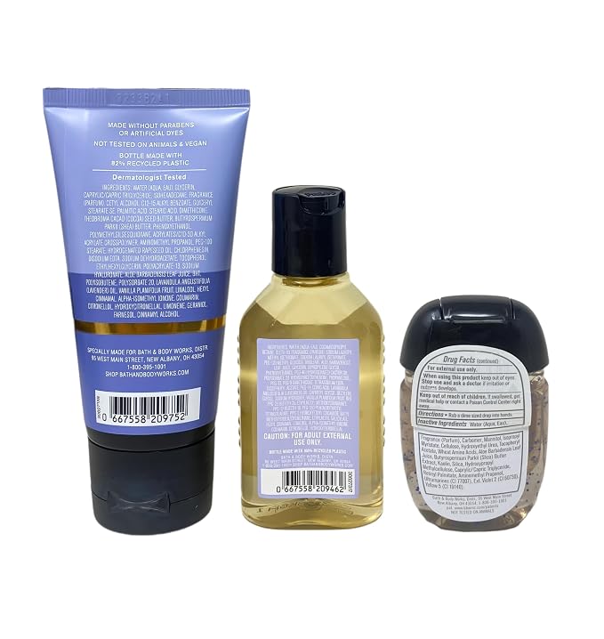 Bath & Body Works Lavender + Vanilla Mini Body Cream, Wash, Hand Gel & Soap