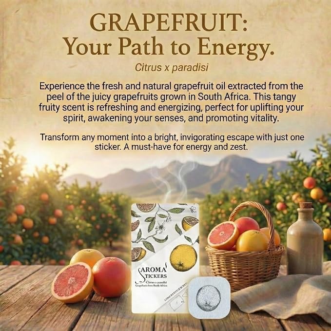 AROMA STICKERS® (Grapefruit, Pack of 3) - 100% Natural Essential Oil Stickers for Face Mask & Pillow (12 Stickers/pc) -Pure Essential Oil Scented Mask Patch/Personal Aroma/Relaxing/Refreshing