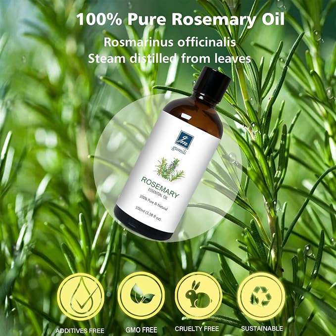 GM Gumili Rosemary Essential Oil, Pure Undiluted Rosemary Oil for Hair Growth, Diffuser, Skin, Spray - 100ml