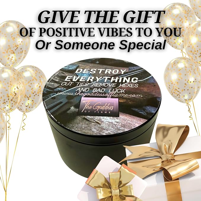 Destroy Everything Spiritual Candle to Cut ties, Remove hexes and Bad luck | All Natural & Organic Coconut Wax Candle for House Energy Cleansing Purification, Chakra Healing (Large 14oz)