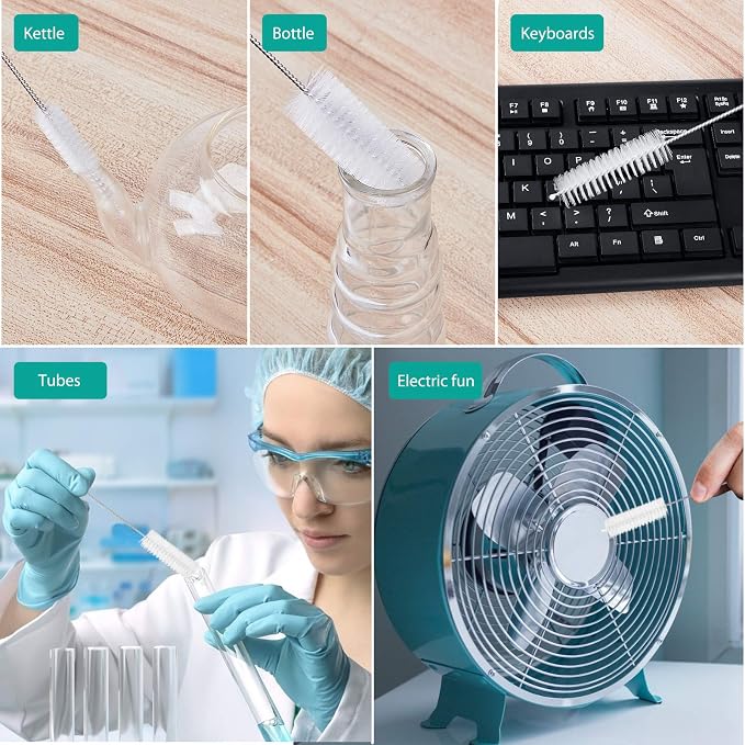 CiaraQ Bottle Cleaning Brushes, 8 Inch Nylon Tube Brush Set, Cleaner for Narrow Neck Bottles Cups with Hook, Set of 10pcs.