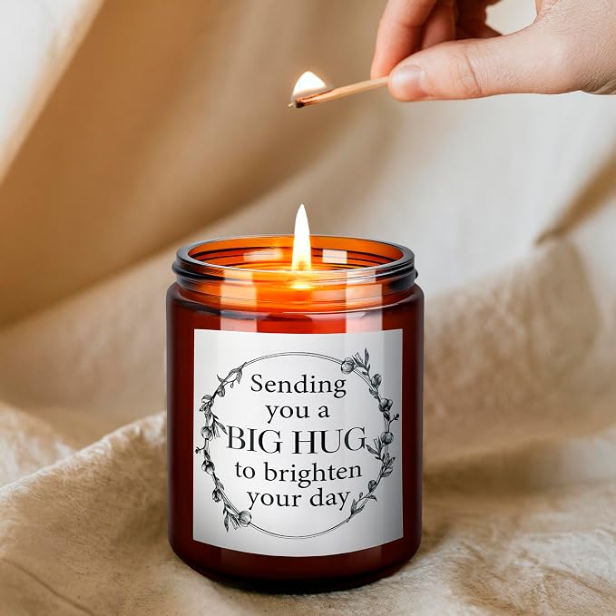 Sending You a Big Hug Candle - Get Well, Thinking of You Gifts for Women Men - Birthday, Relaxing Stress Relief Gift for Her Him Daughter Sister Best Friend - Mahogany Teakwood Soy Wax Candle