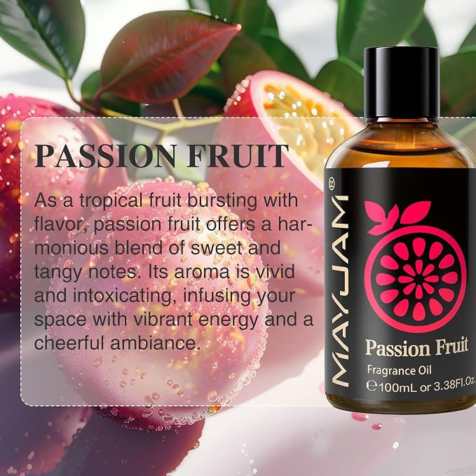 MAYJAM 100ML/3.38FL.OZ Passion Fruit Fragrance Oils with Glass Dropper, Essential Oils for Diffusers for Home, Long Lasting Scented Oils for Diffusers Soap Candle Making