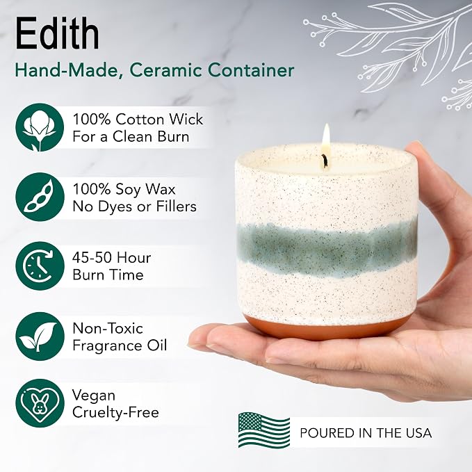 Hyggelight - The Growing Candle, Sandalwood & Vanilla Scented, 8.5oz Ceramic Pot, Aromatherapy Candles for Home, 100% Soy, Edith