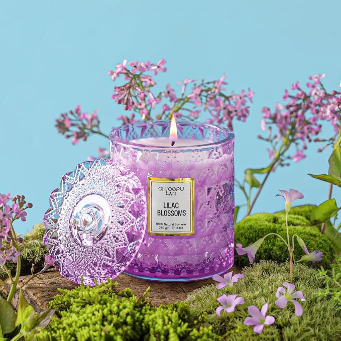 Lilac Blossoms Scented Candle, Highly Floral Fragranced Candle, Natural Soy Wax Candle Gift, Candles Gifts for Women, 55 Hours Long Burning, Home Decorative, 8.1 oz