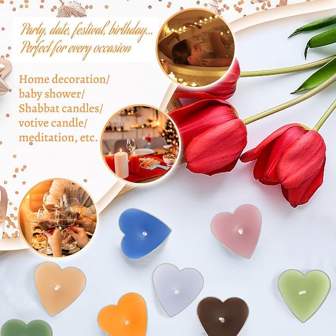 Orange Scented Heart Tealight Candles, Orange Scent Tea Lights Candles Clear Cup, 24 Pack Colored Tealights Candle, 4 Hour Burn Time for Weddings Romantic Decor