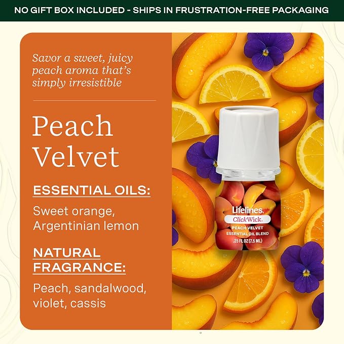Lifelines ClickWick Essential Oil Blends for Lifelines Diffusers, 3-Pack Peach Velvet Set – Essential Oil Blend Refill for Candle, Plant & Shower Aromatherapy Diffuser – Fragrance for Diffusers