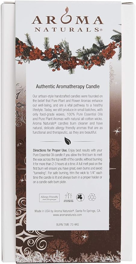 Aroma Naturals Holiday Orange, Clove and Cinnamon Essential Oil Scented Pillar Candle, Warm Spice, 2.75 inch x 5 inch