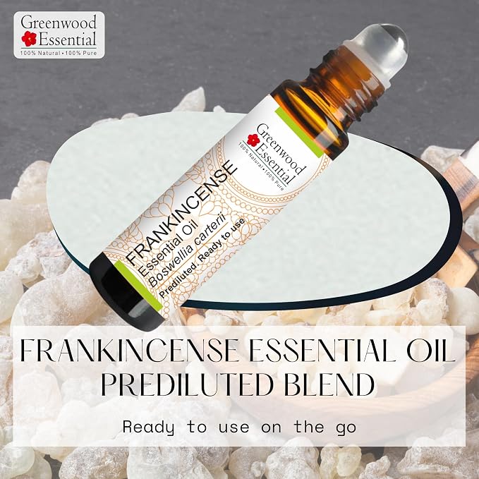 Greenwood Essential Frankincense Essential Oil (Boswellia carterii) Pre Diluted Ready to Use Roll-on Blend for Aromatherapy and Topical Skin Application for Kids and Adults 10ml (0.33 oz)