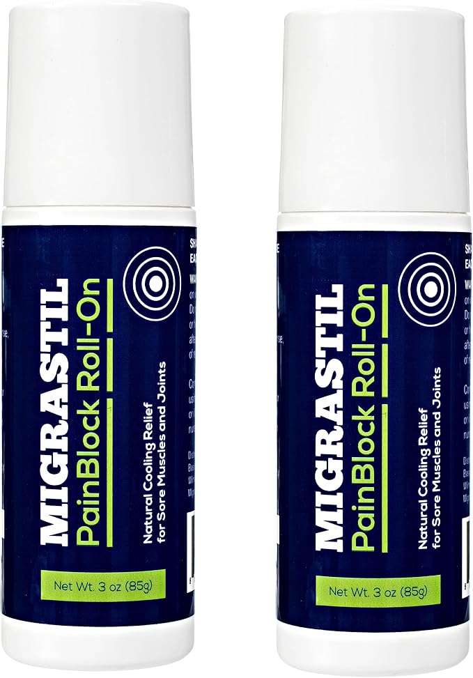 Migrastil PainBlock Roll-On 3 oz - Topical Roll-On for Muscle Aches, Cramps, Joint & Nerve Discomfort. Works Great on Shoulders, Neck, Feet, Knees, Legs, Back, Elbows, Hips, Etc. (2)