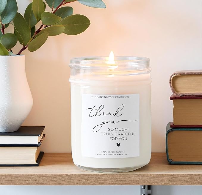 – Thank You Candle – Eucalyptus & Tea Scented Soy Wax – Gratitude Gift – Appreciation, Coworker, Client, Hostess – 8 oz, Hand-Poured – Made in the USA (Thank You)