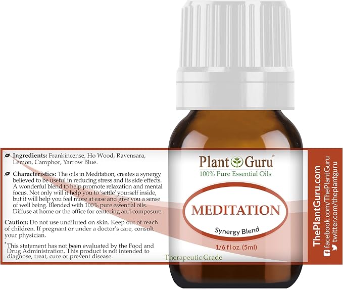 Meditation Essential Oil Blend 5 ml 100% Pure, Undiluted, Therapeutic Grade. (Blend of: Frankincense, Ho Wood, Eucalyptus Radiata, Lemon, Camphor, Yarrow Blue)