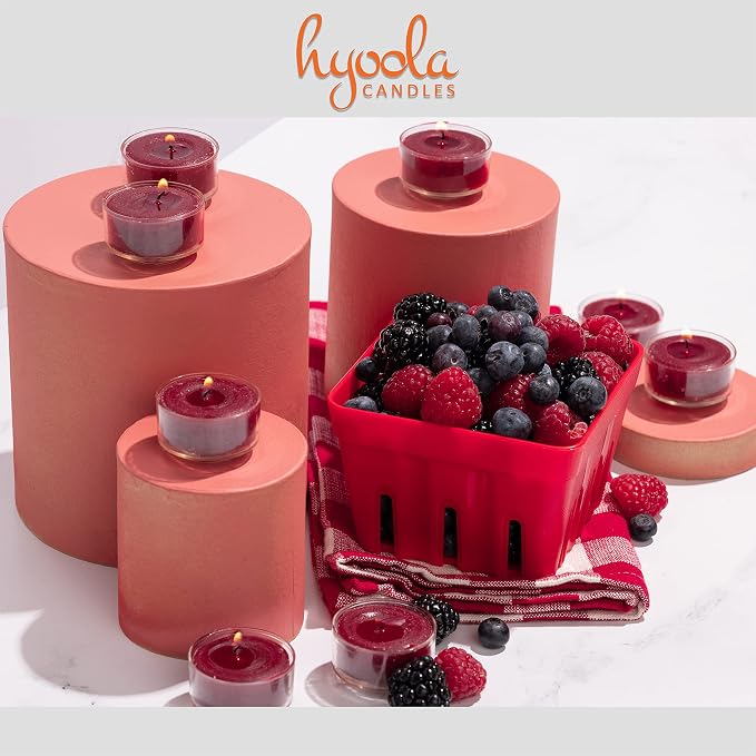 HYOOLA Scented Tealight Candles - Clear Cup - Berries Tealight Candles Scented - 6 Hour Burn Time - 15 Pack - European Made