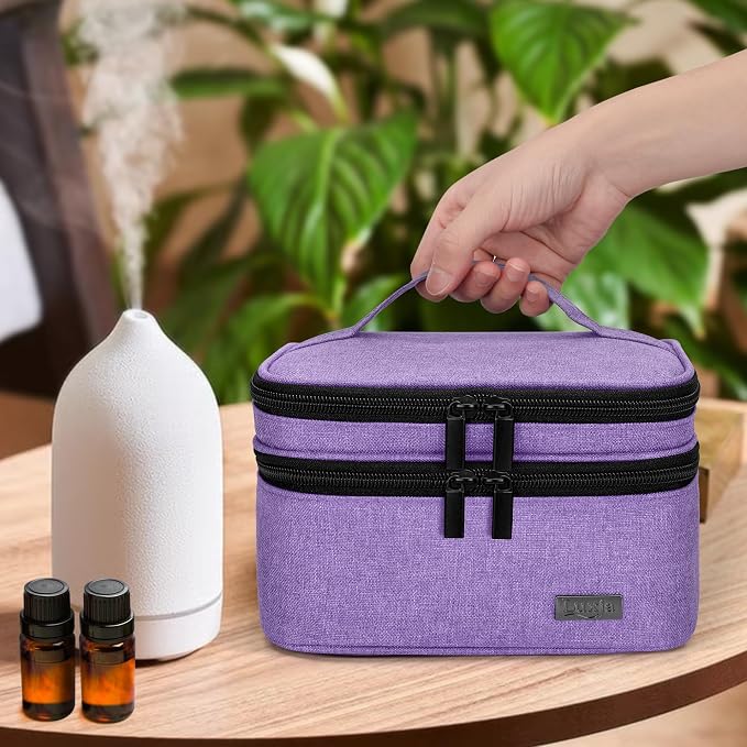 LUXJA Essential Oil Carrying Case - Holds 30 Bottles (5ml-30ml, Also Fits for Roller Bottles), Double-Layer Organizer for Essential Oil and Accessories, Lavender (Bag Only)