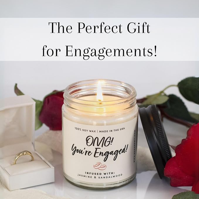WAX & WIT Engagement Candles Gifts for Couples - Scented with Jasmine Sandalwood - Newly Engaged Couples, Bridal Shower, Bride to Be - 9oz, Soy Wax, 50 Hour Burn, Premium Candle
