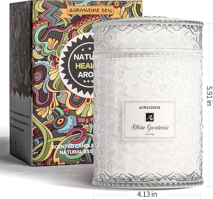 Natural Wood Candle Wick Soy Wax Candle - 19.4oz/550g, Long-Lasting Scented Candle for Sleep & Relaxation, Multi-Color Glass Decorative Jar, Gift for Women (White Gardenia)