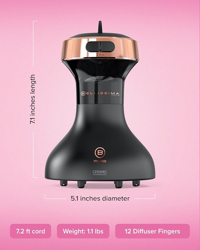 Bellissima Diffon Ceramic Diffuser Hair Dryer for Curly Hair - 2-in-1 Blow Dryer with Diffuser - Reduces Frizz, Defines Curls, Volumizes - Lightweight, Compact, Easy Hold Handle