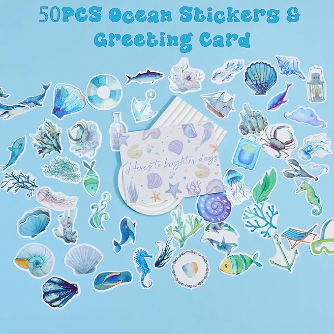 Gifts for Women, 10pcs Ocean Themed Happy Birthday Gifts for Women, Gift Basket Filled with Beach Lover Essentials Blue Ideas Inspirational w/ Seashell Tote Bag Thinking of You for Mom Sister Friend