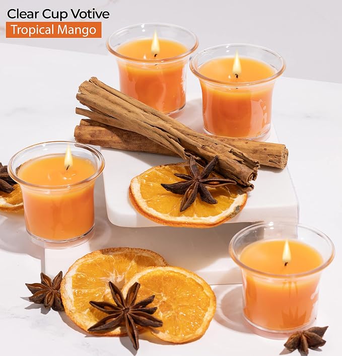 HYOOLA Clear Cup Scented Votive Candles - Winter Orange - 12 Hour Burn Time - 4 Pack - European Made