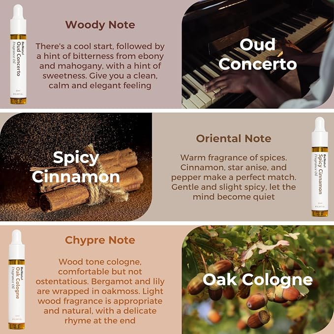 Benatu Gentleman Premium Fragrance Oils Set for Diffuser - Men Scents Perfume Oil Gift for Home (Classic Tobacco, Captain Rum, Soft Leather, Oud Concerto, Spicy Cinnamon, Oak Cologne) 6 Pcs