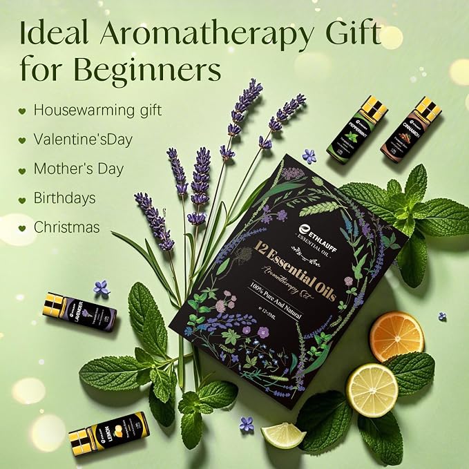 Essential Oils Set, 12 pcs Pure Essential Oil for Diffuser, Humidifiers, Skin Care, Massage, Fragrance Oil Scent for DIY Candle and Soap Making, Gift for Friend