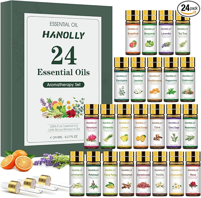 Essential Oils Set - 24 Pcs Essential Oil Kit for Diffuser, Aromatherapy, Massage, Skin Care, Soap & Candle Making - Premium Aromatherapy Diffuser Oils Set