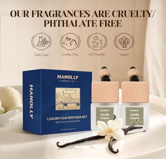 HANOLLY Car Air Freshener Hanging 2 Pack – Vanilla Cream Car Freshener Diffuser, Fall Car Air Freshener for Women and Men, Lasting up to 45 Days.0.27 FL OZ/8ML