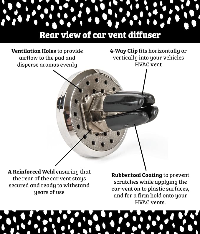 Wild Essentials Black Chrome Spider Essential Oil Car Vent Diffuser Kit – 316L Stainless Steel Locket, Rubber-Coated 4-Way Clip, 8 Color Pads (22mm), 25mm – Includes Alert & Inner Calm (2 x 10ml)