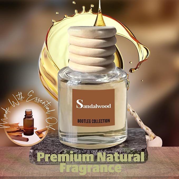 Car Air Freshener Diffuser, Sandalwood Aromatherapy, Natural Fragrance Oil, Long Lasting, By Bootleg Collection, Made in USA