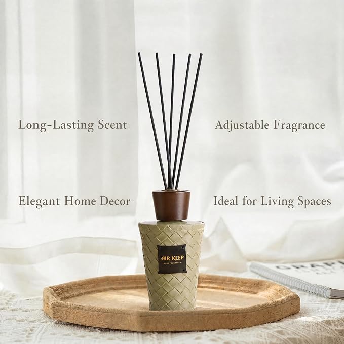 Airkeep Reed Diffuser Set, Wild Mint Eucalyptus 5.1 fl oz (150 ml), Long Lasting Home Fragrance with Reed Diffuser Sticks, Decorative Room Diffuser for Bathroom, Bedroom, Living Room & Office