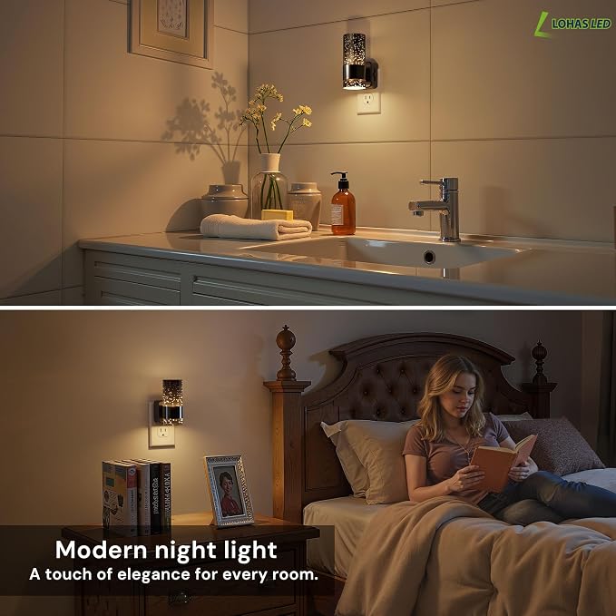 L LOHAS LED Night Lights Plug into Wall, Acrylic Bubble Night Light,Dimmable Nightlight with 0-100 LM, 3000K Plug in Night Light with Dusk to Dawn Sensor, for Bathroom Hallway Bedroom