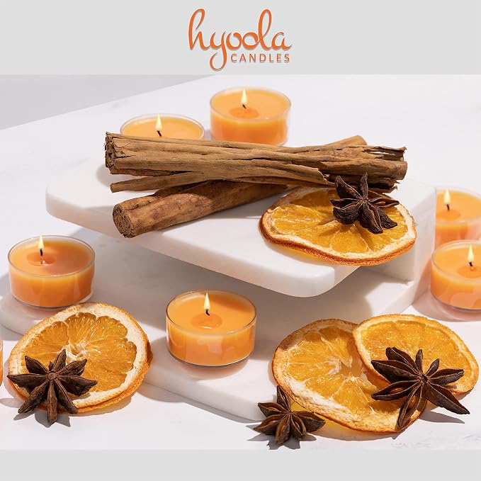HYOOLA Scented Tealight Candles - Clear Cup - Winter Orange Tealight Candles Scented - 6 Hour Burn Time - 15 Pack - European Made
