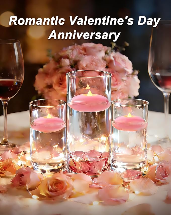 Homemory 12 Pack 3” Flameless Led Floating Candles, 200 Hour Pink Battery Operate Waterproof Tealights for Cylinder Vases, Centerpieces at Wedding Decor, Party, Pool