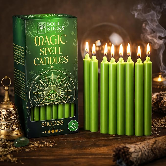SOUL STICKS Success Magic Spell Chime Taper Candles 20 Pack Chime Candles for Rituals, Prayer, Birthdays, Meditation, Altar, Spells, Witchcraft Supplies, Wiccan Supplies, Candles Clearance