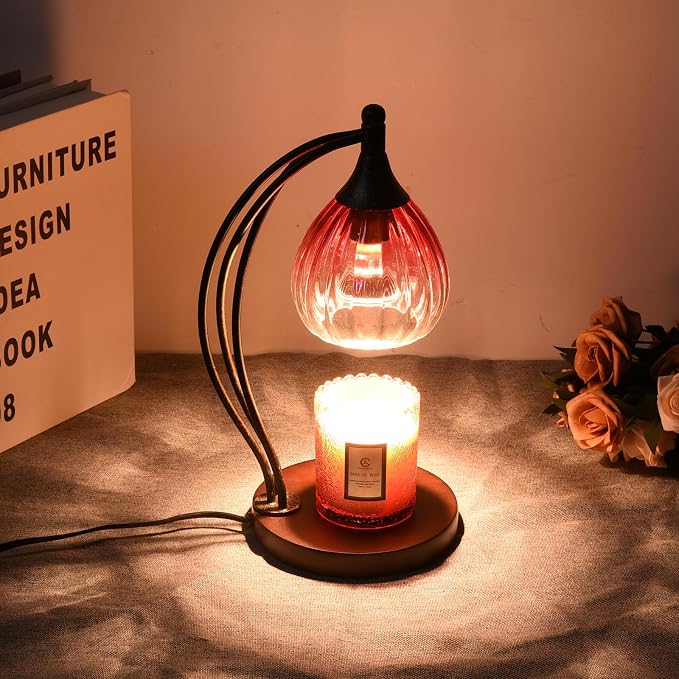 Candle Warmer Lamp with Timer -Dimmer Candle Warmer Light for Jar Candles -Electric Wax Melt Warmer Lamp, Birthday Gifts for Women Mom House Warming Gifts New Home Decor Ruby Red Gradient 2 Bulb