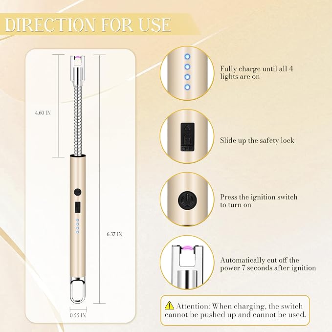 Electric Lighter, Candle Lighter Flameless Windproof with 360° Flexible Neck & LED Power Display, Type C Arc Rechargeable Lighters for BBQ, Camping, Cooking, Gift for Christmas, Thanksgiving, Birthday