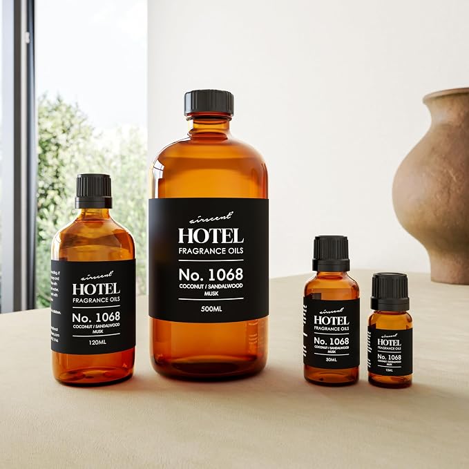AirScent Hotel Diffuser Oil No. 1068 - Coconut Pina Colada Sandalwood - Premium Fragrance Oil for Ultrasonic and Waterless Diffusers and Crafting - 120 mL, 4 fl oz Glass Dropper Bottle