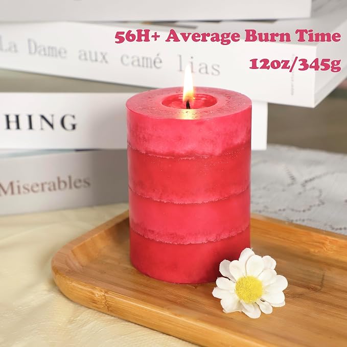Scented Pillar Candles Long-Lasting Burning No Drip Candles Red 3x4 inch
