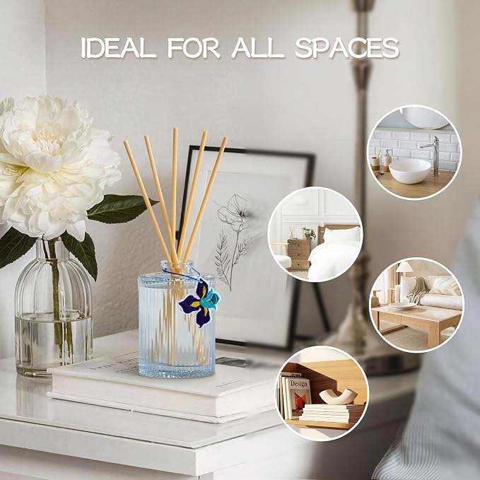 COCORRÍNA Reed Diffuser, Blue Iris Scent Flower Diffuser, 6.09 fl oz, 8 Reeds, Long-Lasting Home Fragrance, Bathroom Bedroom Shelf Decor & Gifts
