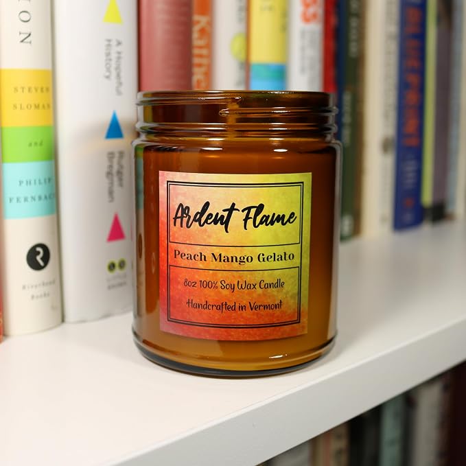 Candles | Peach Mango Gelato | 100% Natural Soy Wax Candle for Home Decor | Highly Scented | Premium Fragrance | Handmade in Vermont, USA | 8 oz | Long Lasting | Gift for Women and Men