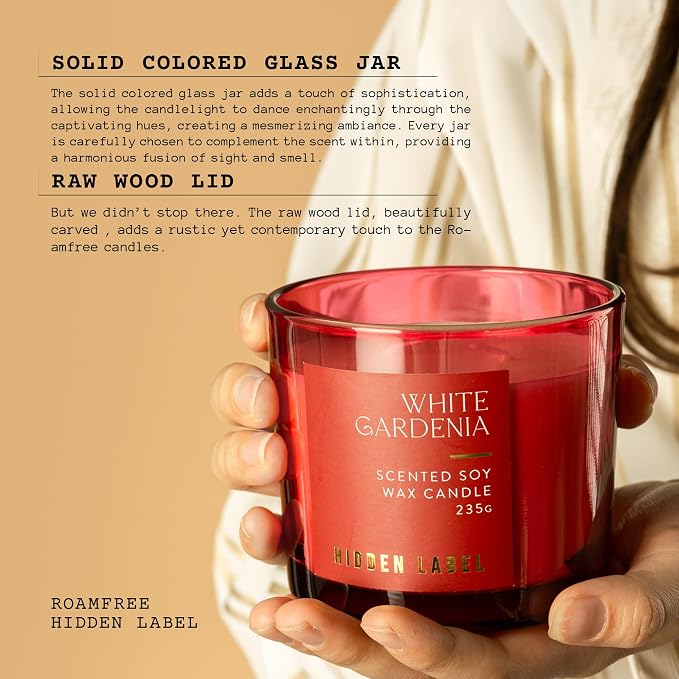 White Gardenia Scented Candle, 2-Wick Soy Candle,Luxury Jar Candles,Candles for Home Scented,45 Hours Long Burning,8.3 Oz
