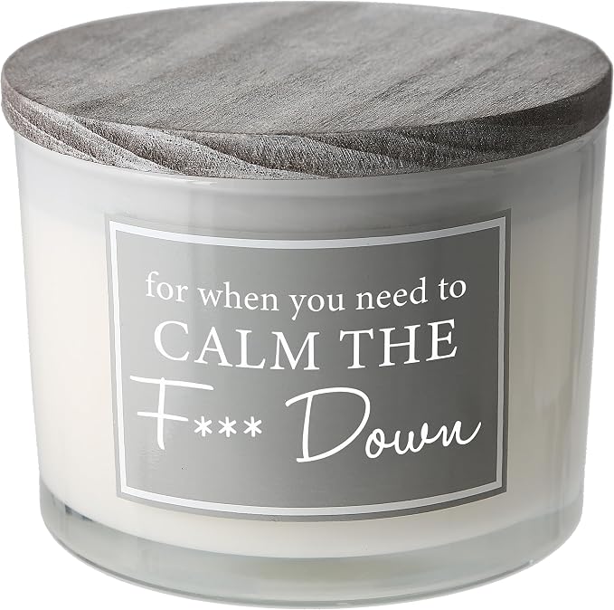 Pavilion - Calm Down 11-Ounce Soy Wax Triple Wick Candle, Fresh Cotton Scented, Funny HR Gifts, Best Coworker Gift, Funny Friend Candle, Unique Gifts for Boyfriend or Husband, 1 Count