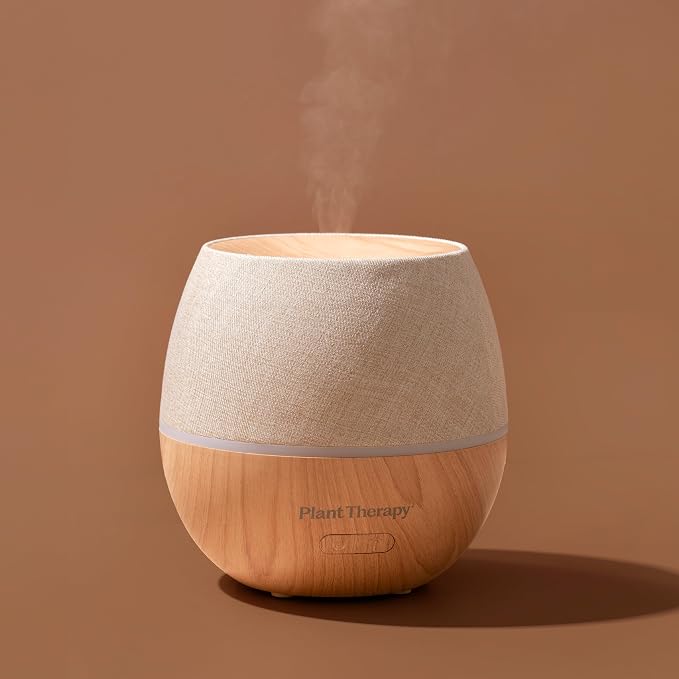 Plant Therapy Home Drift Linen Essential Oil Diffuser, Stylish Linen Cover Adds a Soft, Natural Touch to Any Space, Intermittent & Continuous Mist, Color-Changing Light, 320 Square Feet Coverage