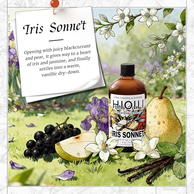 HIQILI Iris Sonnet Fragrance Oil, Premium Concentrated Scent for Home Diffuser, Perfume Balm Making, Linen Spray - 5.07 Fl Oz
