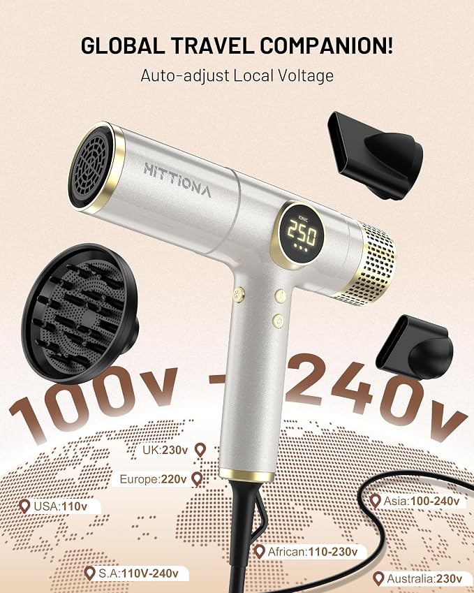 Infrared Ionic Hair Dryer Dual Voltage Travel Hair Dryer 2000W Fast Drying Lightweight Low Noise Diffuser - Professional Blow Dryer No Heat Damage for Curly Hair Women Europe Travel
