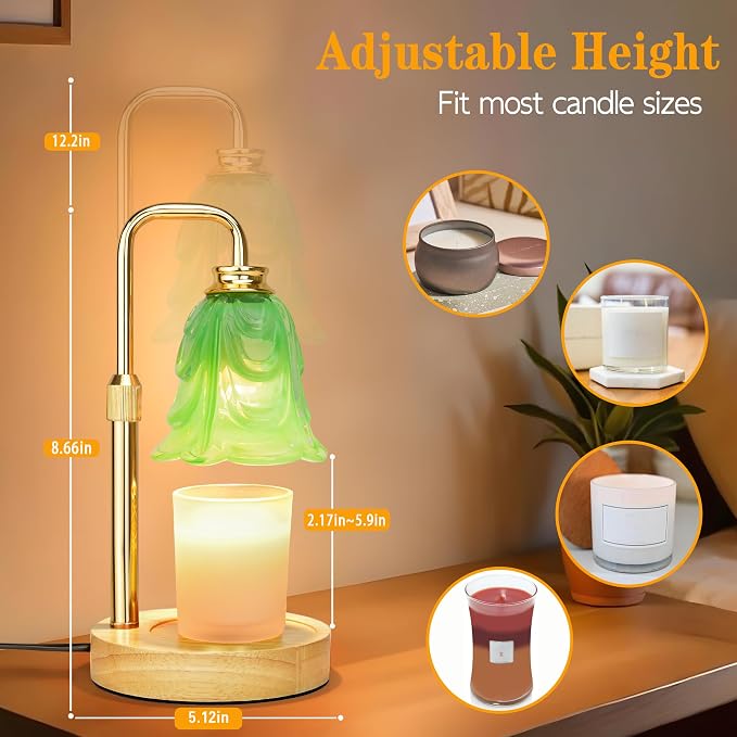 XJZJY Candle Warmer Lamp with Timer Dimmer, Adjustable Height Green Tulip Candle Wax Warmer, Christmas Birthday Gift for Mom Women, House Warming Gifts for New Home Bedroom Decor,Mint Green